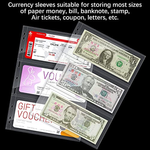 Lewano Currency Sleeves For Collectors-Acid Free Plastic Sheets, Punched Album Pages Paper Money Collection Dollar Bills Foreign Or Coupons (20) 6 Years & Up White Kids - Image 5