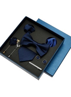 8 Pcs Men's tie pocket square cufflinks bow tie brooch set men's gift box set
