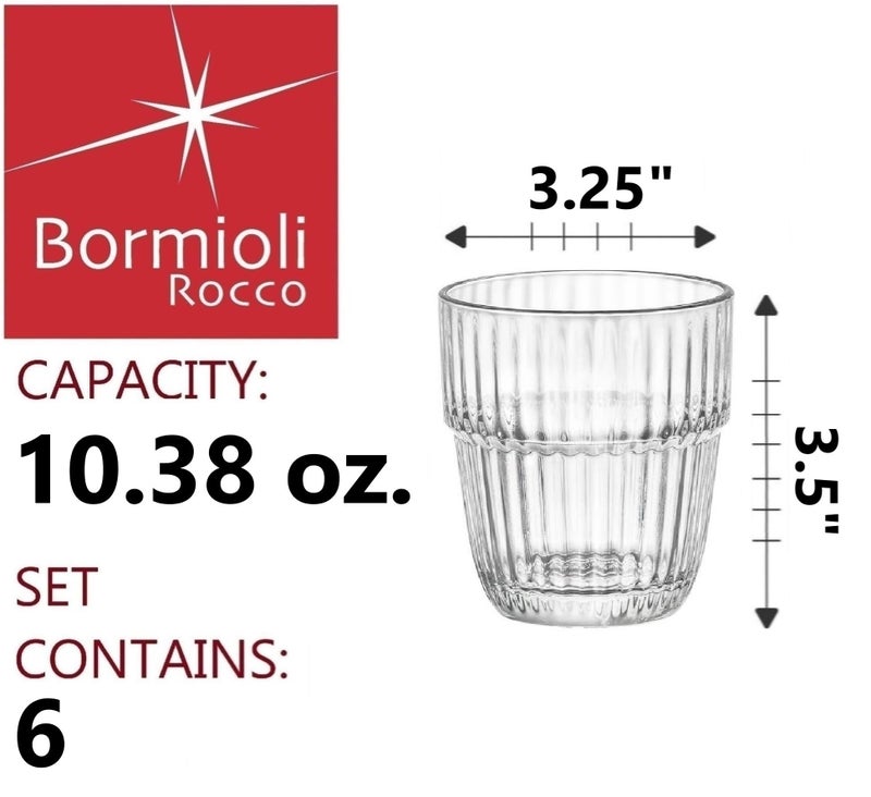 Bormioli Rocco Barshine 10.38 oz. Rocks Stackable Tempered Drinking Glasses, Set of 6, Clear - Image 2