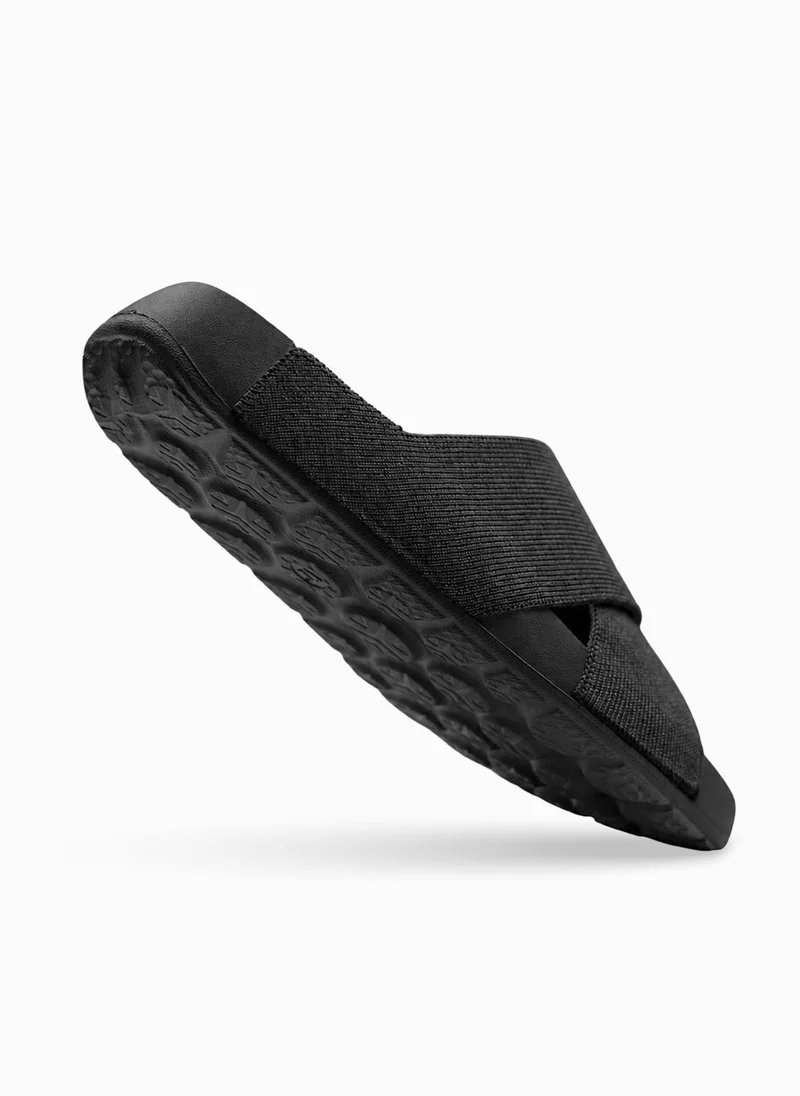 Duozoulu Jet Black Aqua Cross Wool Slide Sandals  | Best Price UAE