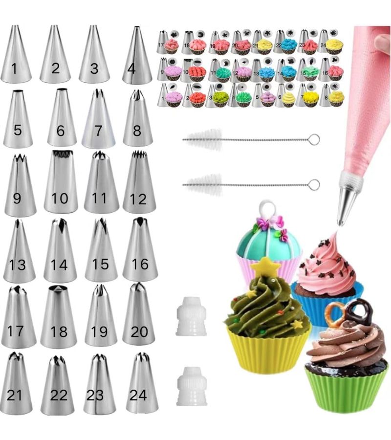 Cake Decorating Kit Piping Tips 24pcs with Standard Couplers White - Image 1