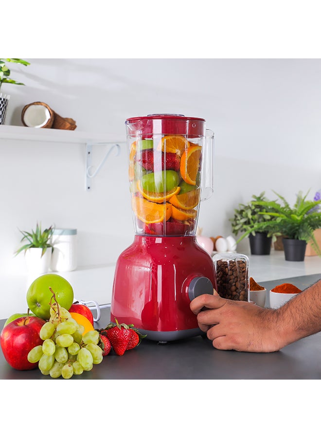 Olsenmark 2-In-1 Juicer Blender Chopper Set 1.8 L OMSB2362N, 650W Powerful Motor With 2 Speed Setting And Pulse, Transparent And Unbreakable Jars With Stainless Steel Blade, Grinder Attachment 1.8 L 650 W OMSB2362N Red - Image 2