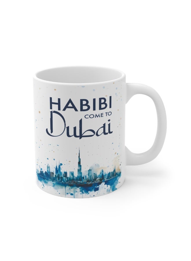 كوب قهوة سيراميك "حبيبي أهلاً بكم في دبي" سعة 11 أونصة، كوب دبي، حب دبي، أفضل الهدايا للأحباب، هدايا للمنزل والمكاتب - Image 1