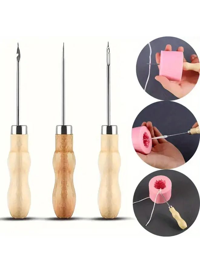 3 قطع من أدوات صنع الشموع DIY من الفولاذ المقاوم للصدأ بمقابض خشبية - Image 1