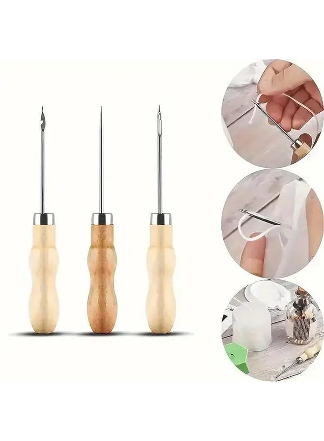 3 قطع من أدوات صنع الشموع DIY من الفولاذ المقاوم للصدأ بمقابض خشبية - Image 3