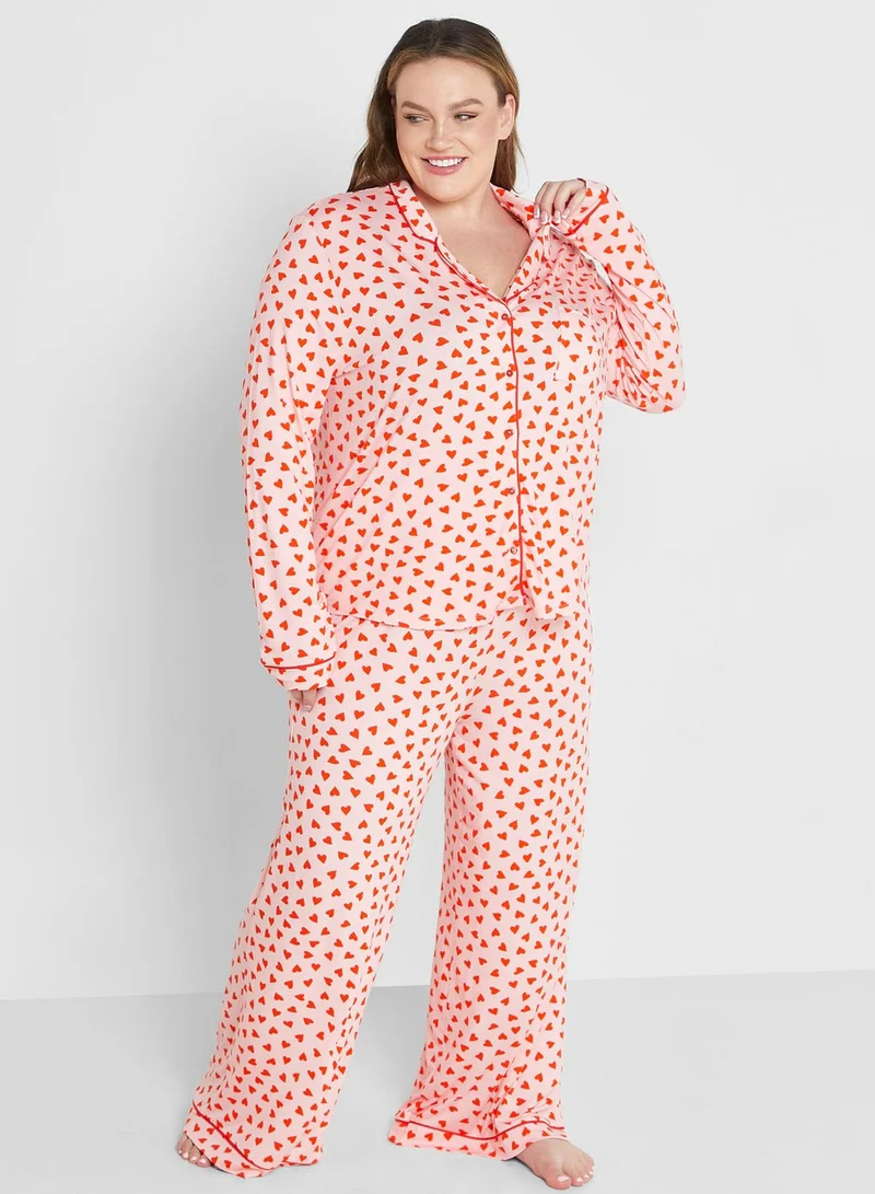 In The Style Curve Heart Print Shirt & Pyjama Set