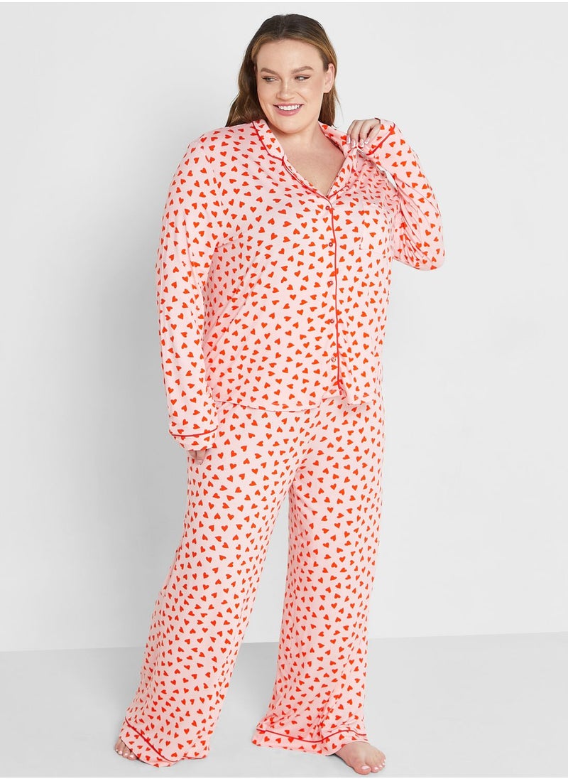 In The Style Curve - Heart Print Shirt & Pyjama Set - Image 1