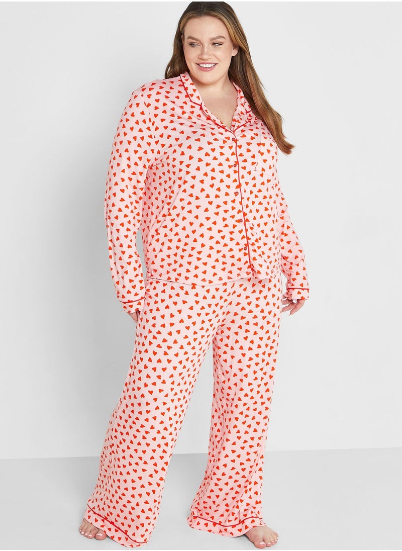In The Style Curve - Heart Print Shirt & Pyjama Set - Image 1