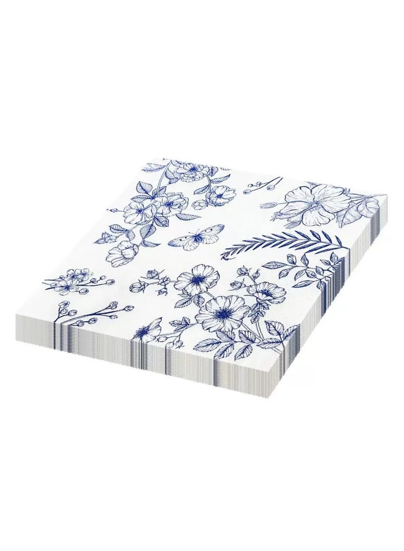 100 bulk soft blue chinoiserie napkins, one time party service for birthdays, weddings, everyday items, hotel catering, countertop tableware decoration - Image 1