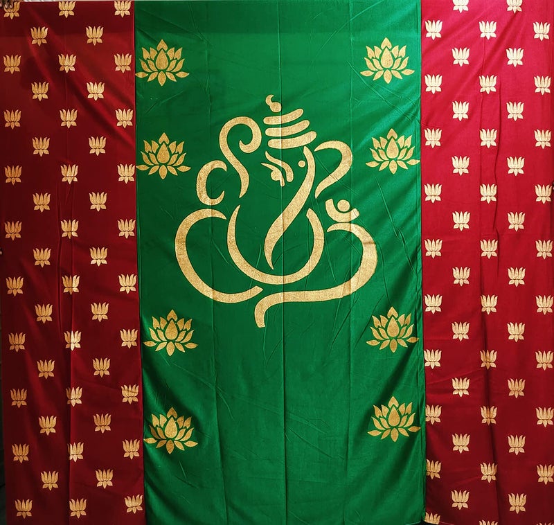 Talambralu Talmabralu Ganeshji Backdrop Cloth Satin Fabric for All FestivalsHouse Hold FunctionsHaldi Function Green Ganesh with Lotus Design 8 Feet Width 8 Feet LengthHeight Ganesh Brown 