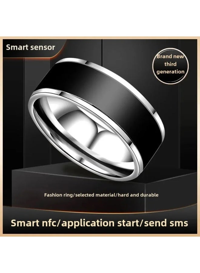 NFC Smart Ring بلوتوث تعمل بالطاقة الشمسية متعددة الوظائف Android درجة الحرارة ماجيك مقاوم للماء معدات تقنية سوداء للطرق الوعرة اللون: [حلقة مقاومة للماء] فضي رقم 12 محيط الإصبع 67.2 مم - Image 2