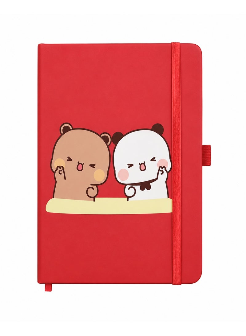 Bickerbond Bubu and Dudu Cute Bear Hardcover Notebook - A5 Red Journal with Elastic Band & Pen Holder - Premium Stationery for School, Office & Gifting - Image 1