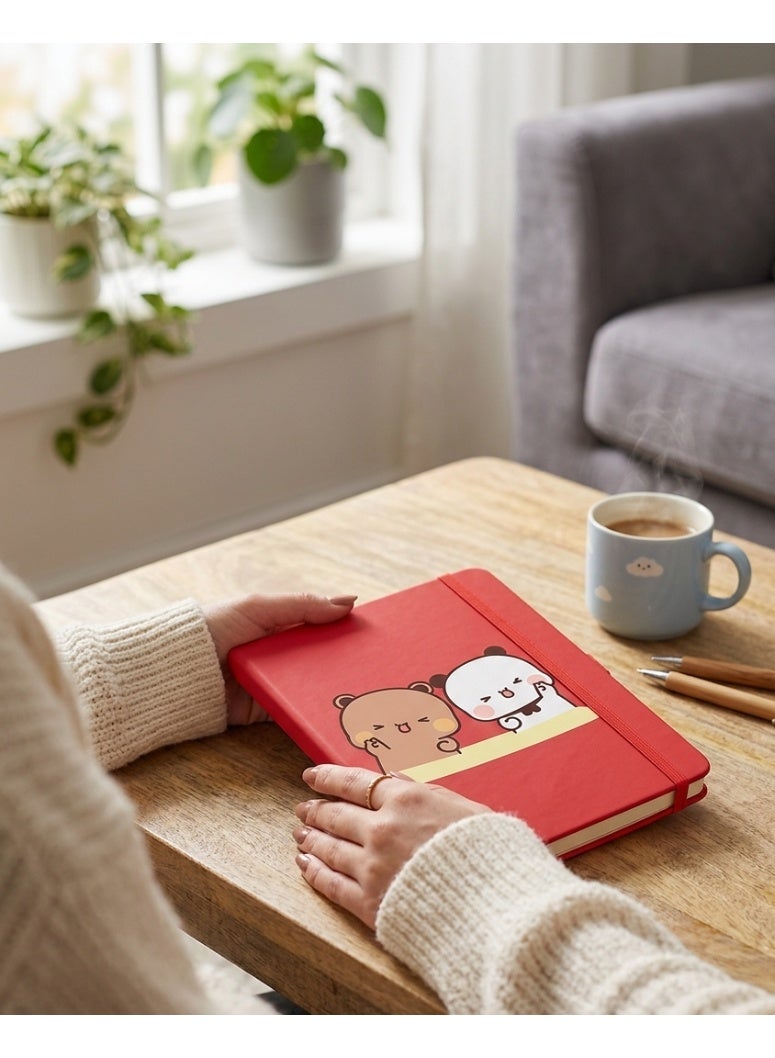 Bickerbond Bubu and Dudu Cute Bear Hardcover Notebook - A5 Red Journal with Elastic Band & Pen Holder - Premium Stationery for School, Office & Gifting - Image 2