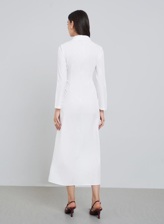Styli White Solid A-Line Midi Dress - Image 5