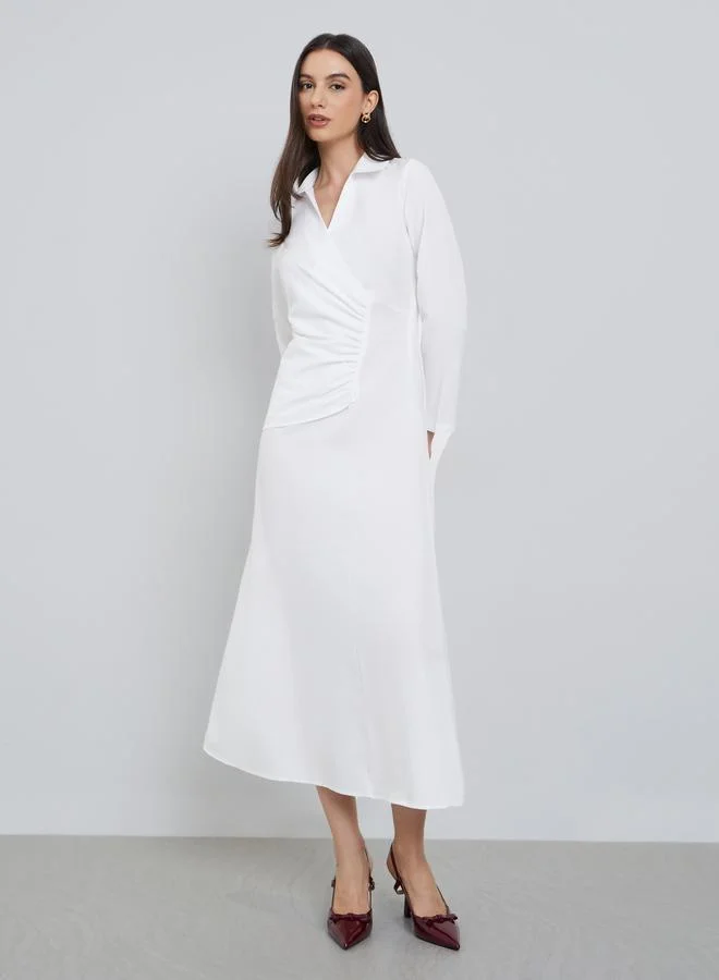 Styli White Solid A-Line Midi Dress