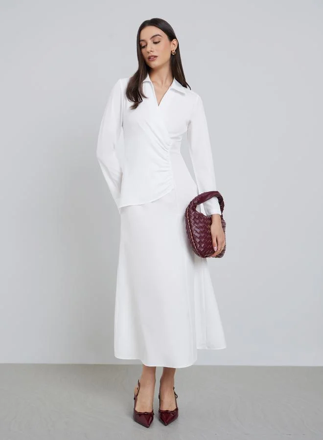 Styli White Solid A-Line Midi Dress