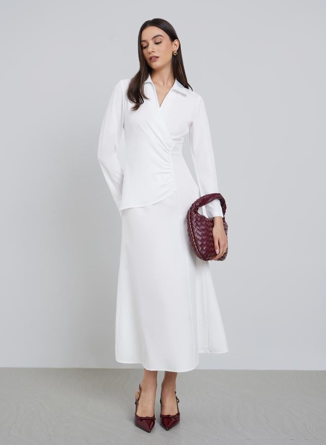 Styli White Solid A-Line Midi Dress - Image 1