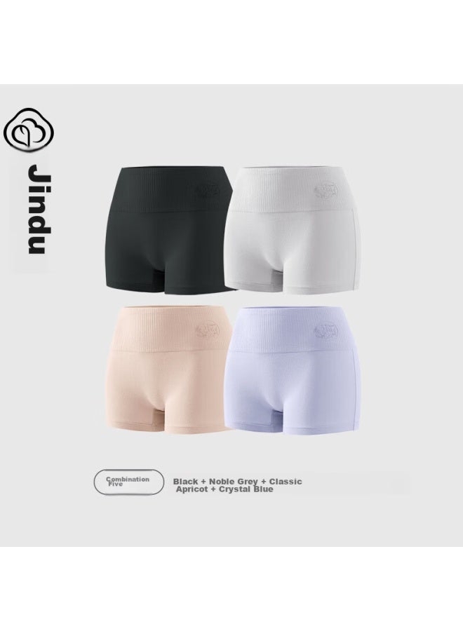 Jindu Women's High-waisted Cotton Crotch Tummy Control Safety Shorts, Black + Gray + Apricot + Blue, Size L - Image 1