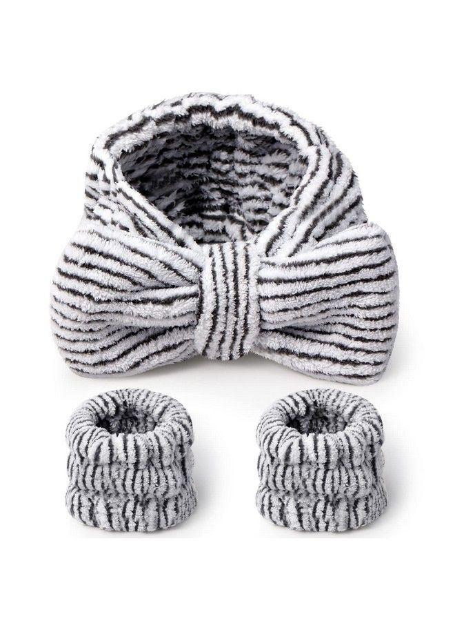 Hanaive Spa Headband For Face Wash Headband And Matching Wristbands Makeup Headband For Washing Face Kids Soft Facial Makeup Head Band Shower Skin Care Girl Hair Sleepover Party Supplies (Stripe Pattern) - Image 1