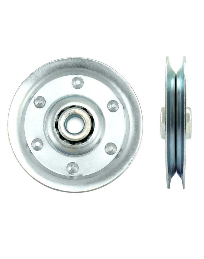 QWORK 4 Pack 3" Heavy Duty Garage Door Pulley Kits, 4 Pcs Sheave Pulleys, 2 Pcs Clevis Forks, 4 Pcs Bolts and Nuts Kit, 3/8" Arbor 200LB Load, Extension Spring Pulley Wheel - Image 2