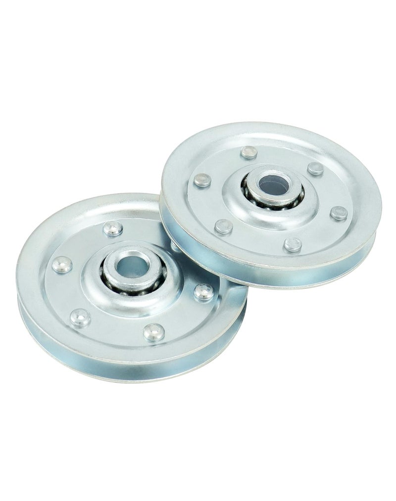 QWORK 4 Pack 3" Heavy Duty Garage Door Pulley Kits, 4 Pcs Sheave Pulleys, 2 Pcs Clevis Forks, 4 Pcs Bolts and Nuts Kit, 3/8" Arbor 200LB Load, Extension Spring Pulley Wheel - Image 4