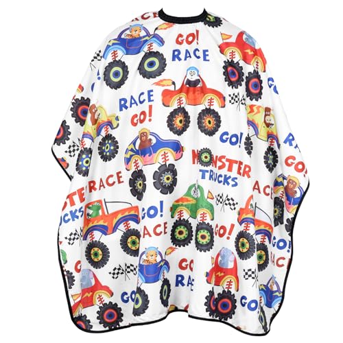 FaHaner Kids Haircut Cape Waterproof Kids Barber Capes with Adjustable Neckline Unisex Kids Hair Cutting Cape Cover Barber Apron for Hairdresser and Stylist 51 x 36 Inch (Cartoon Truck) - Image 1