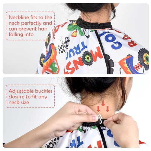 FaHaner Kids Haircut Cape Waterproof Kids Barber Capes with Adjustable Neckline Unisex Kids Hair Cutting Cape Cover Barber Apron for Hairdresser and Stylist 51 x 36 Inch (Cartoon Truck) - Image 2