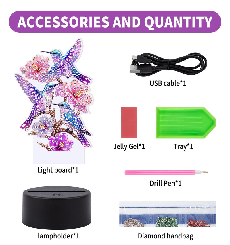 ALKALO Diamond Painting Night Light, Diamond Painting Kits for Adults Desktop Ornaments for Table Tabletop Decor Diamond Art Accessories for Adult Beginner Touch Lamp for Bedrooms Living Room-Birds - Image 3