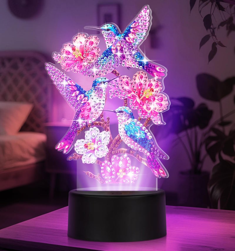 ALKALO Diamond Painting Night Light, Diamond Painting Kits for Adults Desktop Ornaments for Table Tabletop Decor Diamond Art Accessories for Adult Beginner Touch Lamp for Bedrooms Living Room-Birds - Image 1