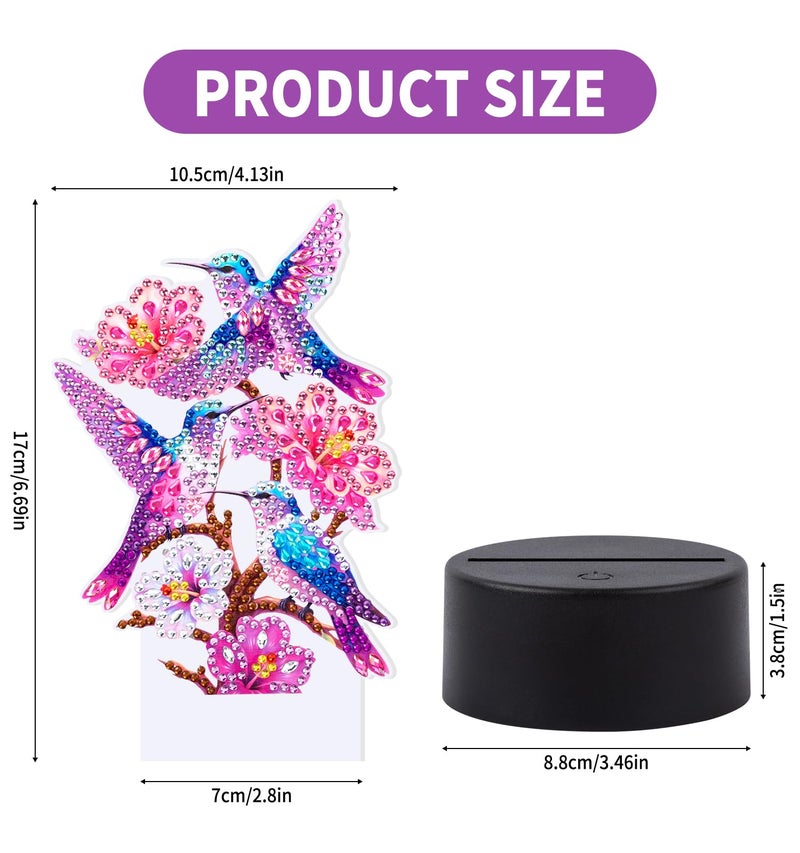 ALKALO Diamond Painting Night Light, Diamond Painting Kits for Adults Desktop Ornaments for Table Tabletop Decor Diamond Art Accessories for Adult Beginner Touch Lamp for Bedrooms Living Room-Birds - Image 2