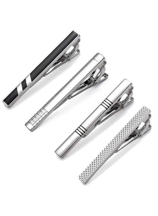 MOZETO Tie Clips For Men Classic Style Silver Tie Bar Set For Regular Ties Luxury Box Gift Ideas - Image 1