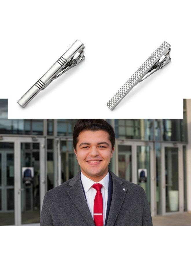 MOZETO Tie Clips For Men Classic Style Silver Tie Bar Set For Regular Ties Luxury Box Gift Ideas - Image 4