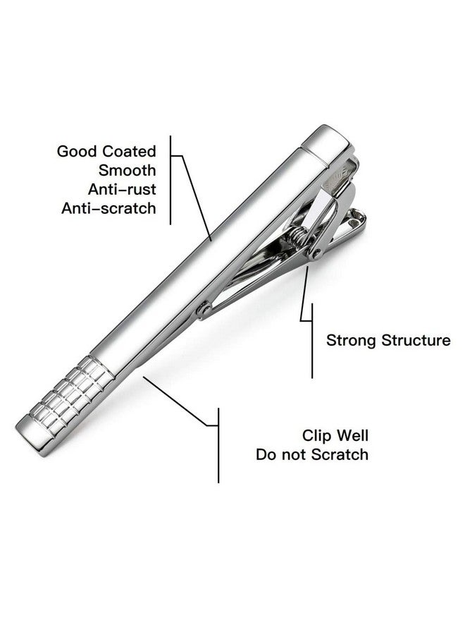MOZETO Tie Clips For Men Classic Style Silver Tie Bar Set For Regular Ties Luxury Box Gift Ideas - Image 2