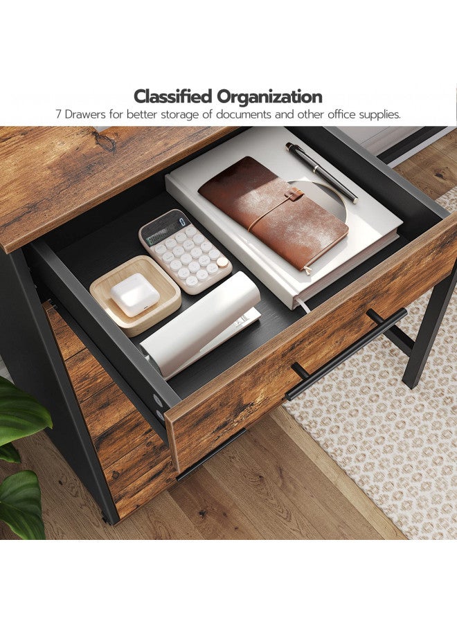 HOOBRO HOOBRO 7-Drawer Chest, File Cabinet, Wooden File Cabinet, Office Cabinet with Drawers, Storage Cabinet, for Home Office, Study, Easy Assembly, Rustic Brown and Black BF07WJ01  - Image 2