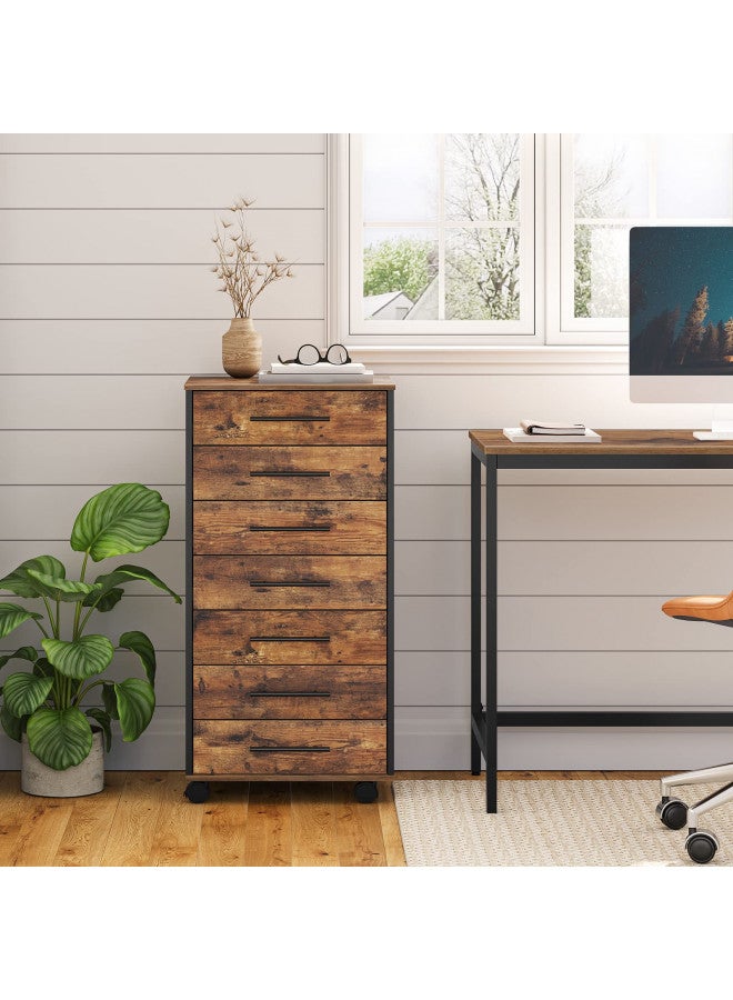 HOOBRO HOOBRO 7-Drawer Chest, File Cabinet, Wooden File Cabinet, Office Cabinet with Drawers, Storage Cabinet, for Home Office, Study, Easy Assembly, Rustic Brown and Black BF07WJ01  - Image 1