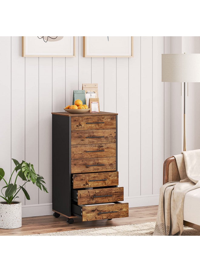 HOOBRO HOOBRO 7-Drawer Chest, File Cabinet, Wooden File Cabinet, Office Cabinet with Drawers, Storage Cabinet, for Home Office, Study, Easy Assembly, Rustic Brown and Black BF07WJ01  - Image 4