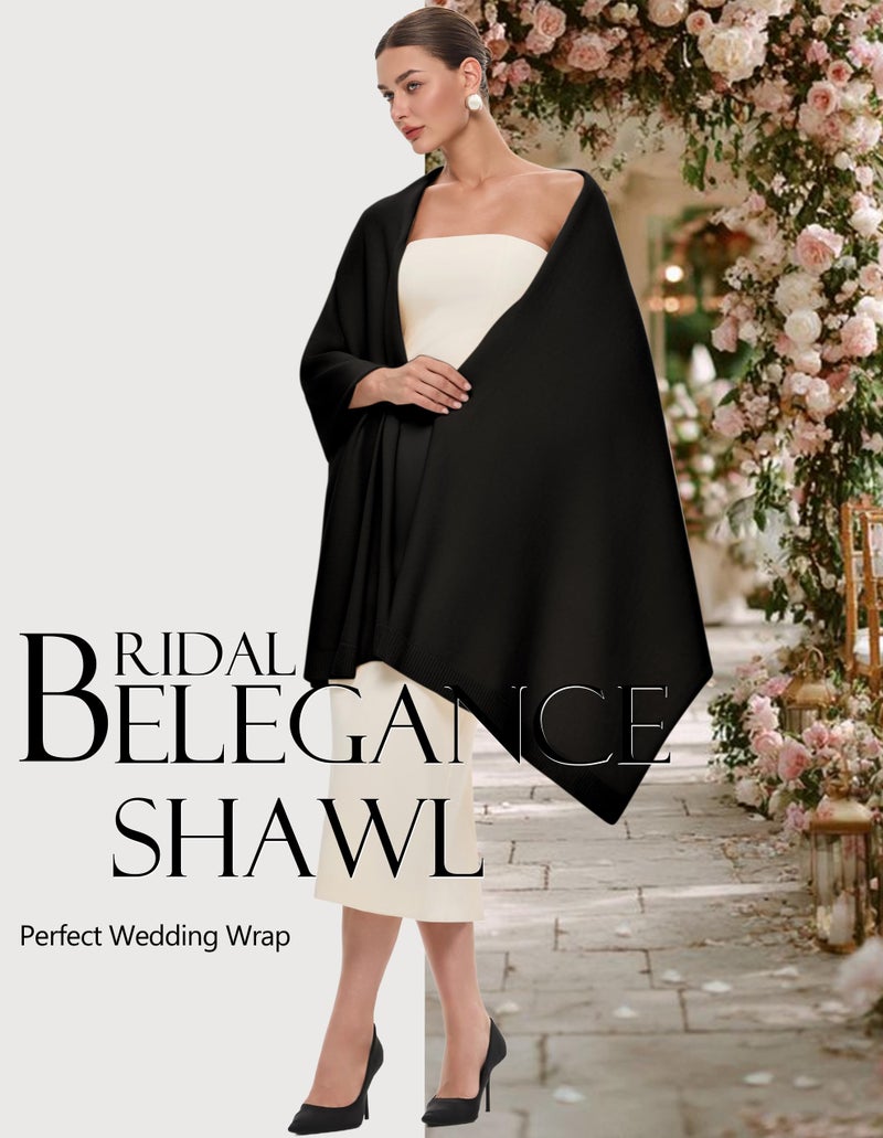 PULI Women's Black Pashmina Shawl Wraps for Evening Dress Large Scarf Blanket Long Wedding Bridal Winter Warm Shoulder Wrap - Image 2