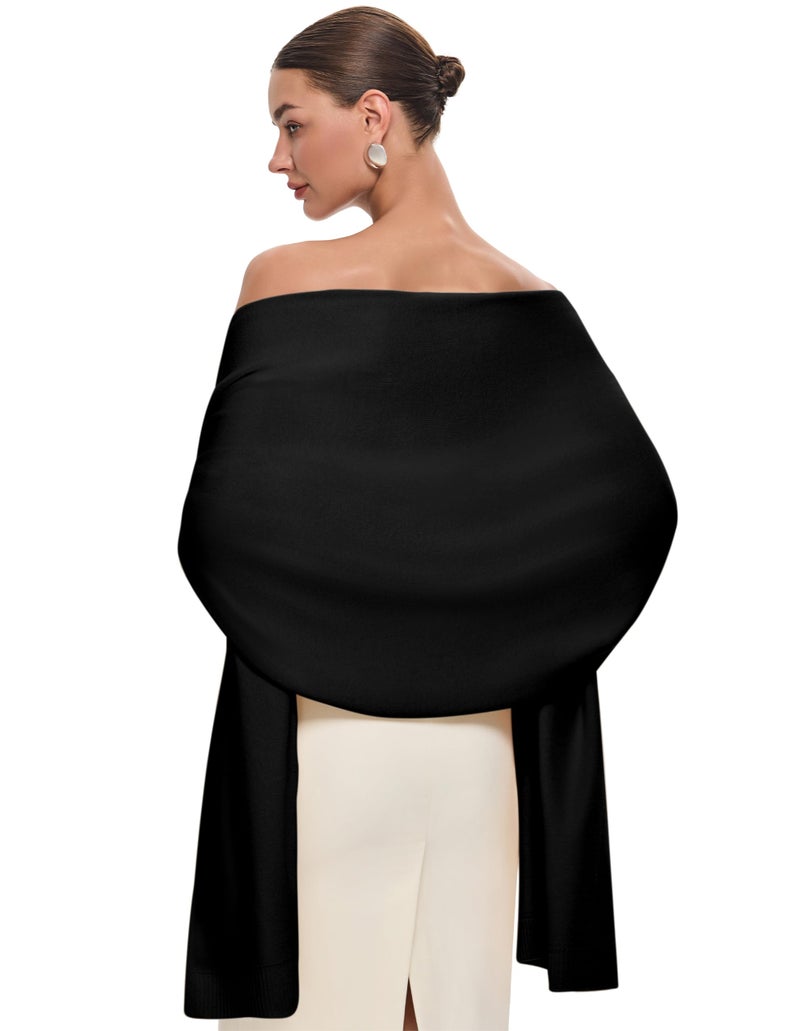 PULI Women's Black Pashmina Shawl Wraps for Evening Dress Large Scarf Blanket Long Wedding Bridal Winter Warm Shoulder Wrap - Image 1