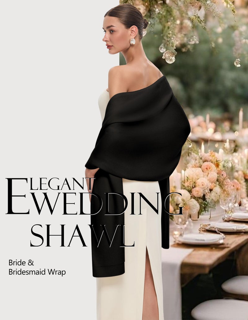 PULI Women's Black Pashmina Shawl Wraps for Evening Dress Large Scarf Blanket Long Wedding Bridal Winter Warm Shoulder Wrap - Image 3