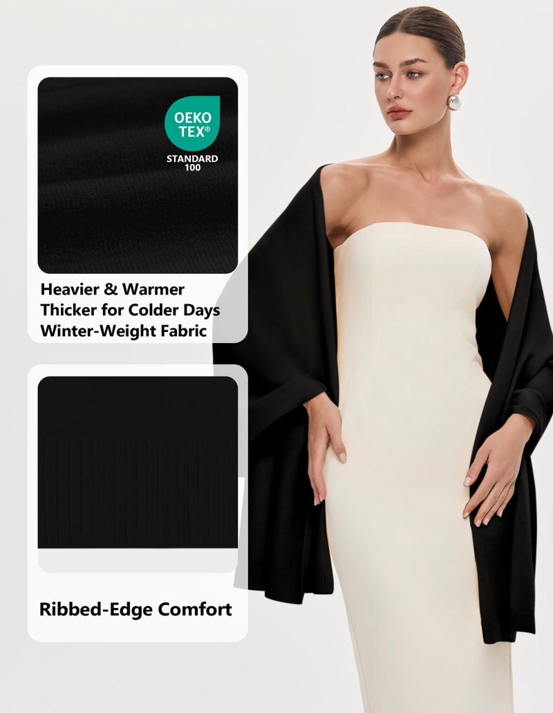 PULI Women's Black Pashmina Shawl Wraps for Evening Dress Large Scarf Blanket Long Wedding Bridal Winter Warm Shoulder Wrap - Image 4