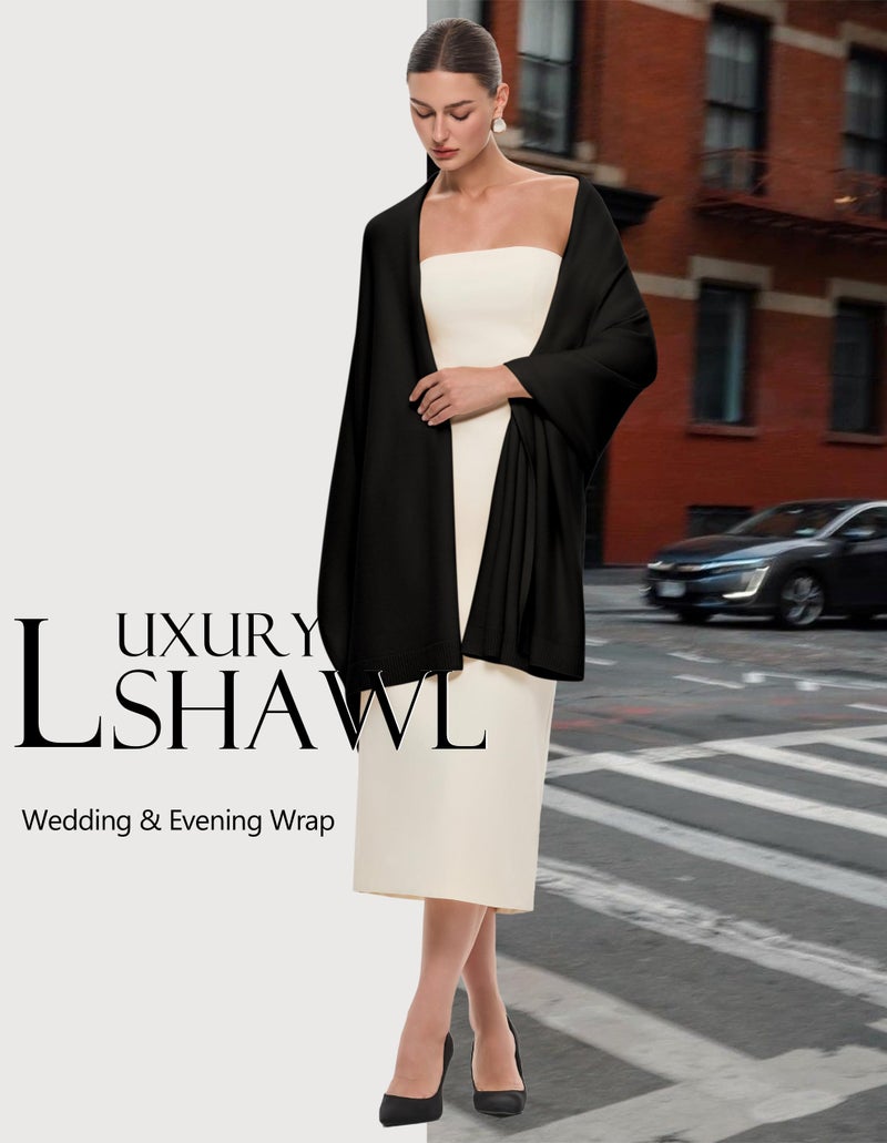 PULI Women's Black Pashmina Shawl Wraps for Evening Dress Large Scarf Blanket Long Wedding Bridal Winter Warm Shoulder Wrap - Image 5