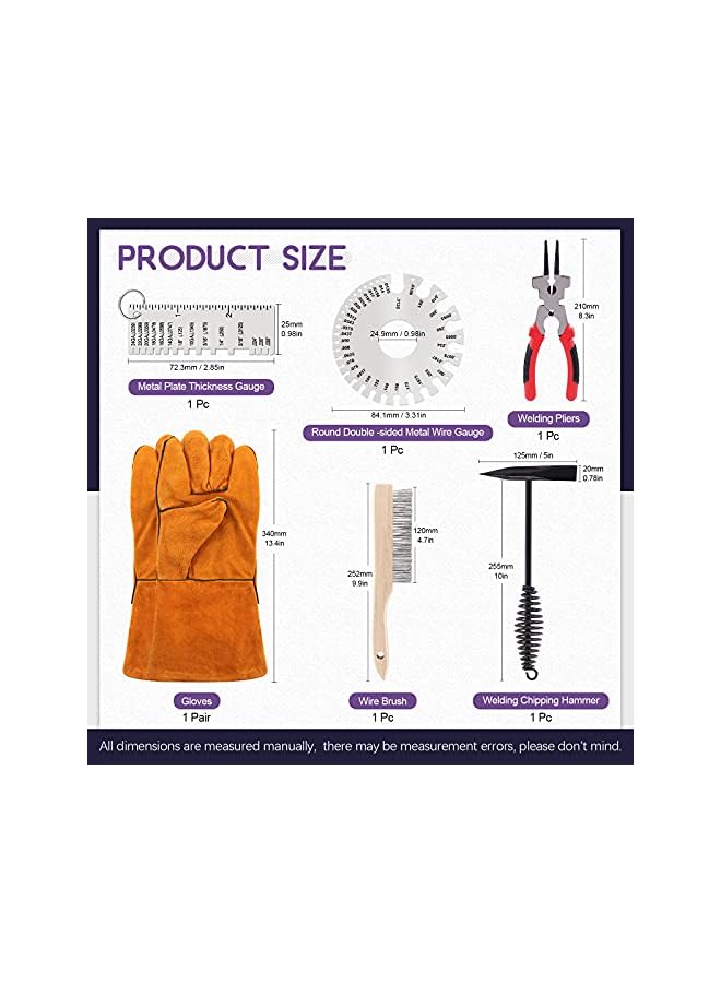 PROMASS 7Pcs 10 Inch Scratch Wire Brush Welding Hammers Slag Removal Tool with Metal Sheet Thickness Gauges, 8 Inch Welding Plier and 10 Inch Welding Chipping Hammer with Steel Coil Spring Handle - Image 2