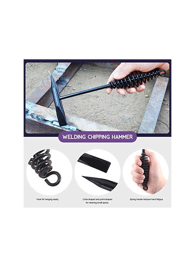 PROMASS 7Pcs 10 Inch Scratch Wire Brush Welding Hammers Slag Removal Tool with Metal Sheet Thickness Gauges, 8 Inch Welding Plier and 10 Inch Welding Chipping Hammer with Steel Coil Spring Handle - Image 4