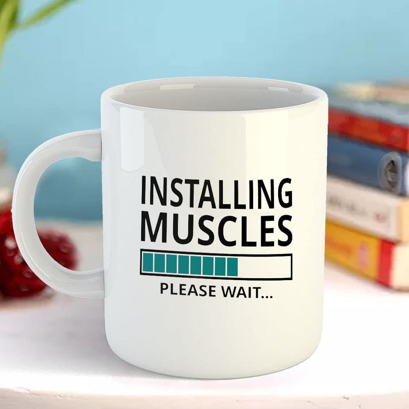 Happu Happu Printed Ceramic Coffee Mug Funny Humour Designs Installing Muscles Best Gift for Brother Gift for Husband Gift for Father Gift for Boyfriend 325 ML11Oz 3108WH  - Image 3