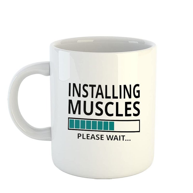 Happu Happu Printed Ceramic Coffee Mug Funny Humour Designs Installing Muscles Best Gift for Brother Gift for Husband Gift for Father Gift for Boyfriend 325 ML11Oz 3108WH  - Image 1