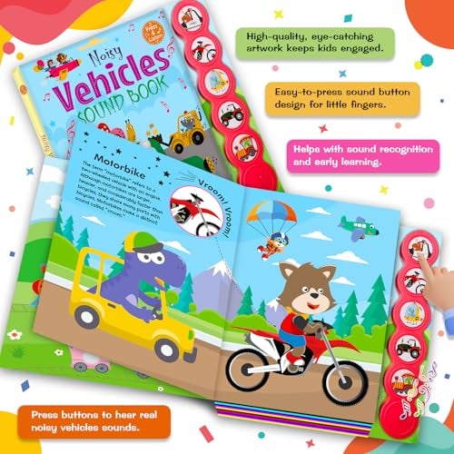 BRIJBASI Noisy Vehicles Sound Book – Music and Picture Book for Toddlers | Interactive Music Book for Kids Ages 2–5 - Image 3
