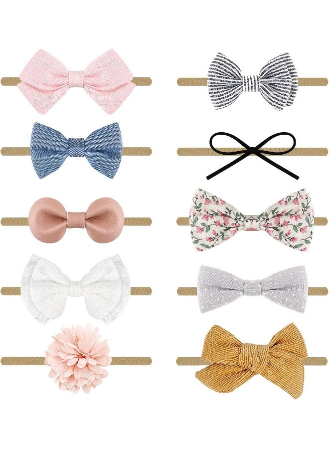 DRESHOW BQUBO Baby Girl Headbands with Bows Nylon Hairbands Handmade Hair Accessories for Newborn Infant Toddlers 10 Pack - Image 1