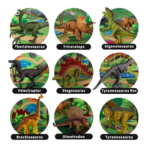 TEMI Dinosaur Toys for Kids 3-5, Jurassic Dinosaurs Figures with Play Mat and Trees to Create a Dinosaur World, Triceratops, Velociraptor, Gifts for Toddler Boys and Girls 3 4 5 6 7 - Image 4