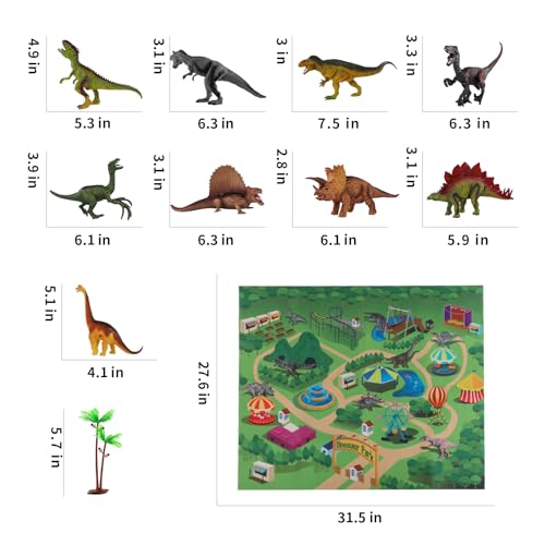 TEMI Dinosaur Toys for Kids 3-5, Jurassic Dinosaurs Figures with Play Mat and Trees to Create a Dinosaur World, Triceratops, Velociraptor, Gifts for Toddler Boys and Girls 3 4 5 6 7 - Image 2