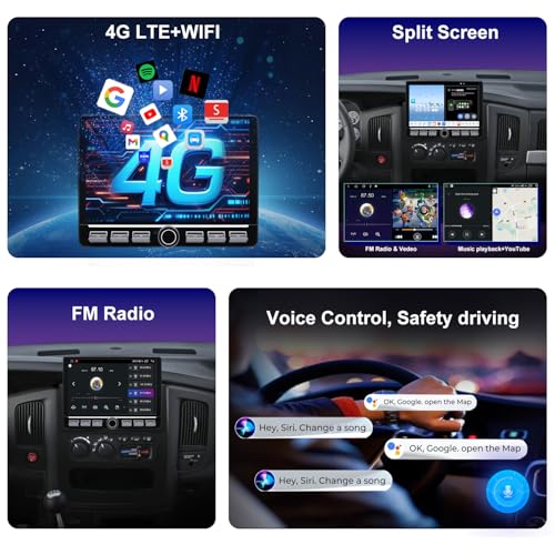 Fuosuc 4G LTE QLED Radio for Dodge RAM 2002-2005 Upgrade,8-Core CPU Touch Screen Stereo,Wireless CarPlay & Android Auto,Support OEM Camera & Steering Wheel Control,Free Camera - Image 3